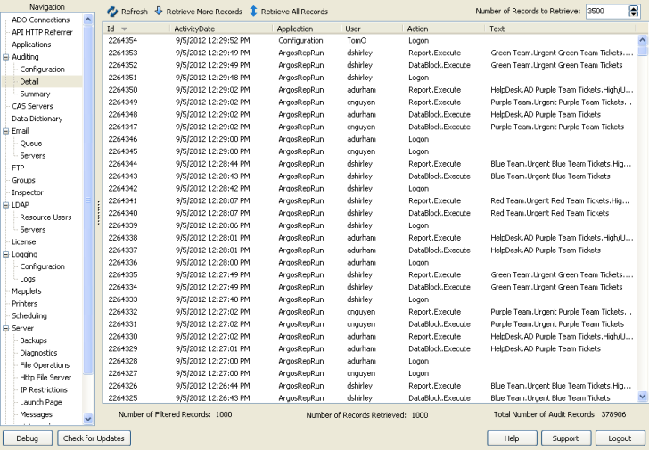 Auditing records detail